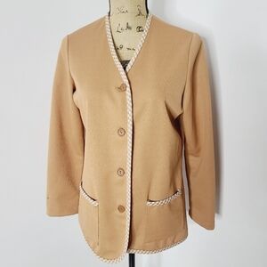 Vintage 60s 70s Mid Century Brown Houndstooth Trim Jacket Mod Retro